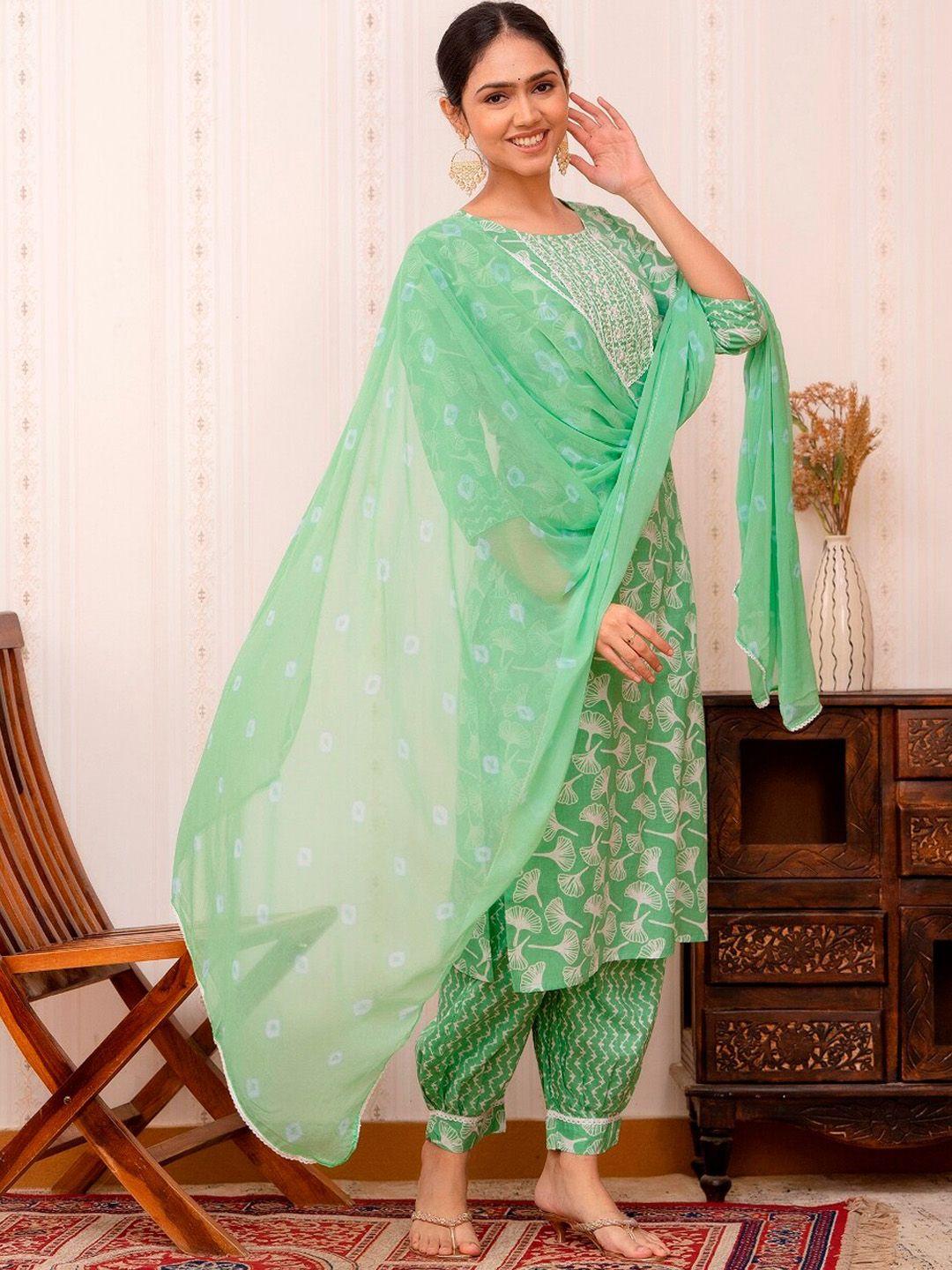 prakhya women green pure cotton kurta with dupatta