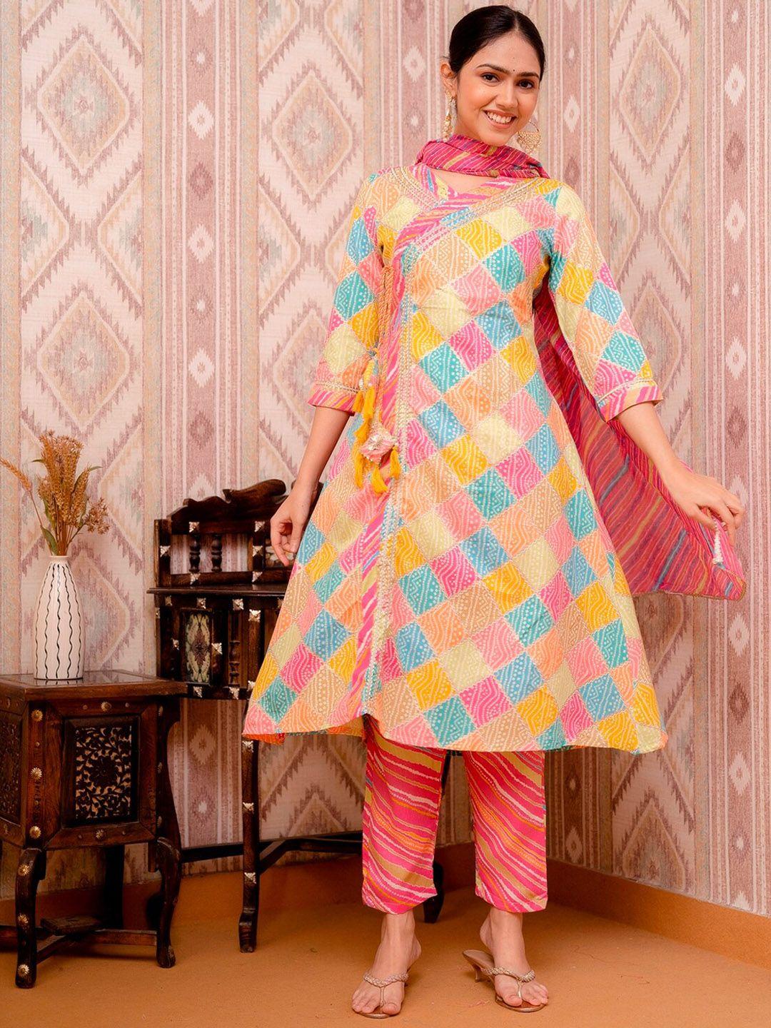 prakhya women multicoloured pure cotton kurta with dupatta