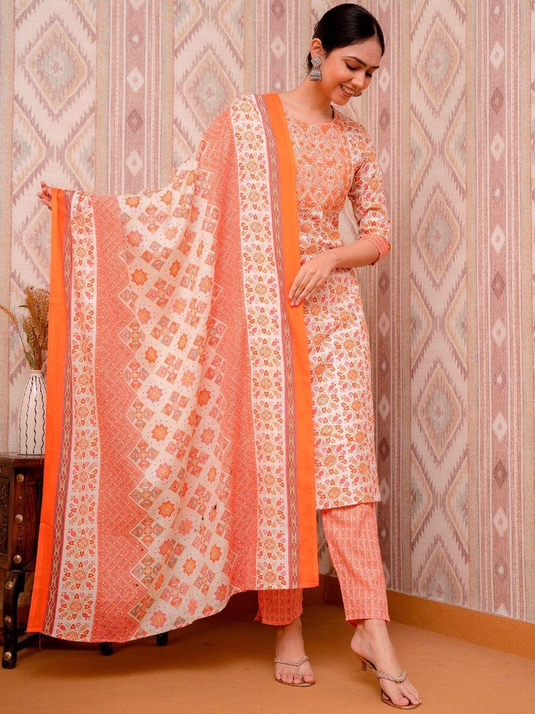 prakhya women orange pure cotton kurta with dupatta