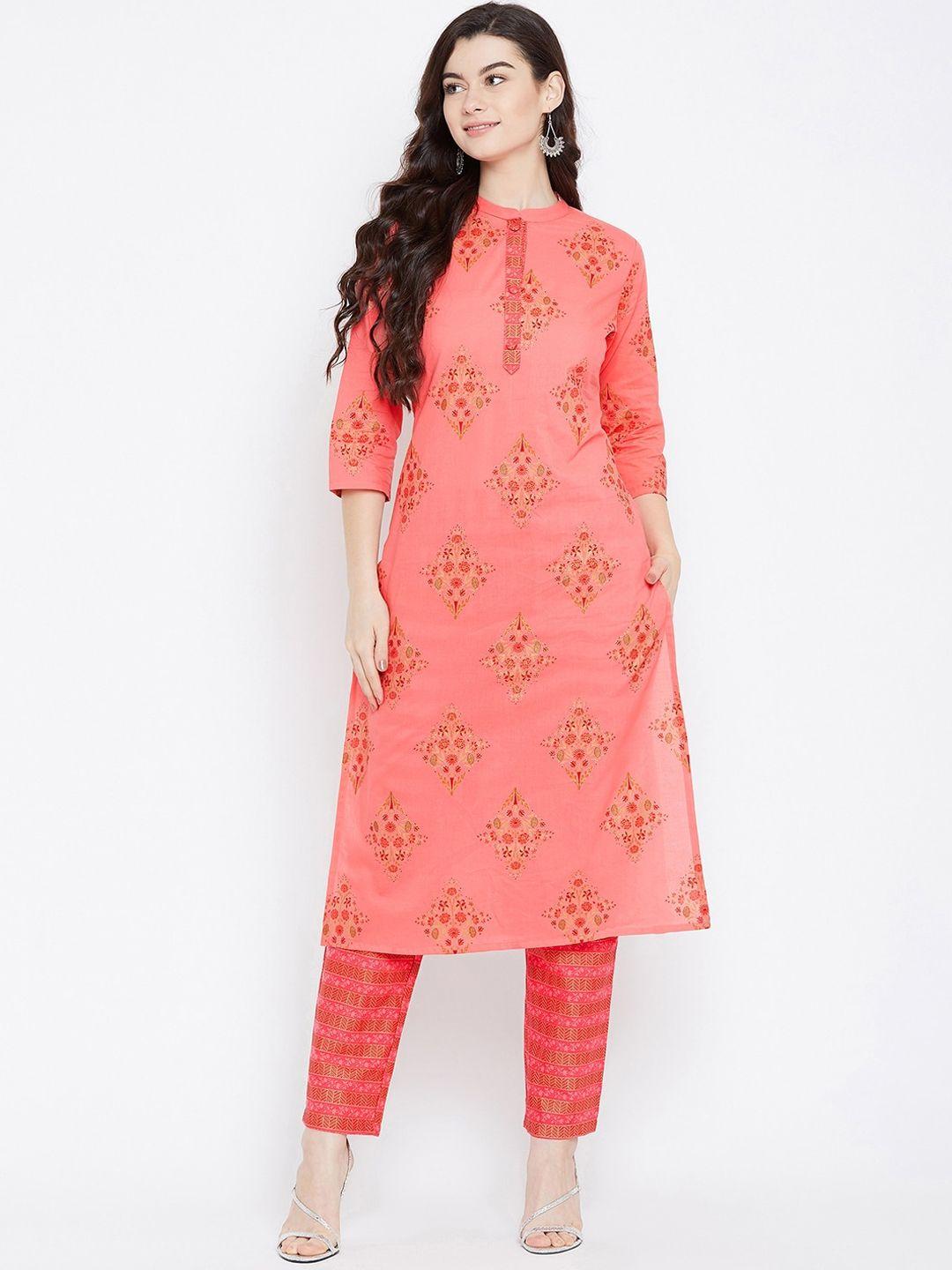 prakhya women pink floral print kurta with trousers