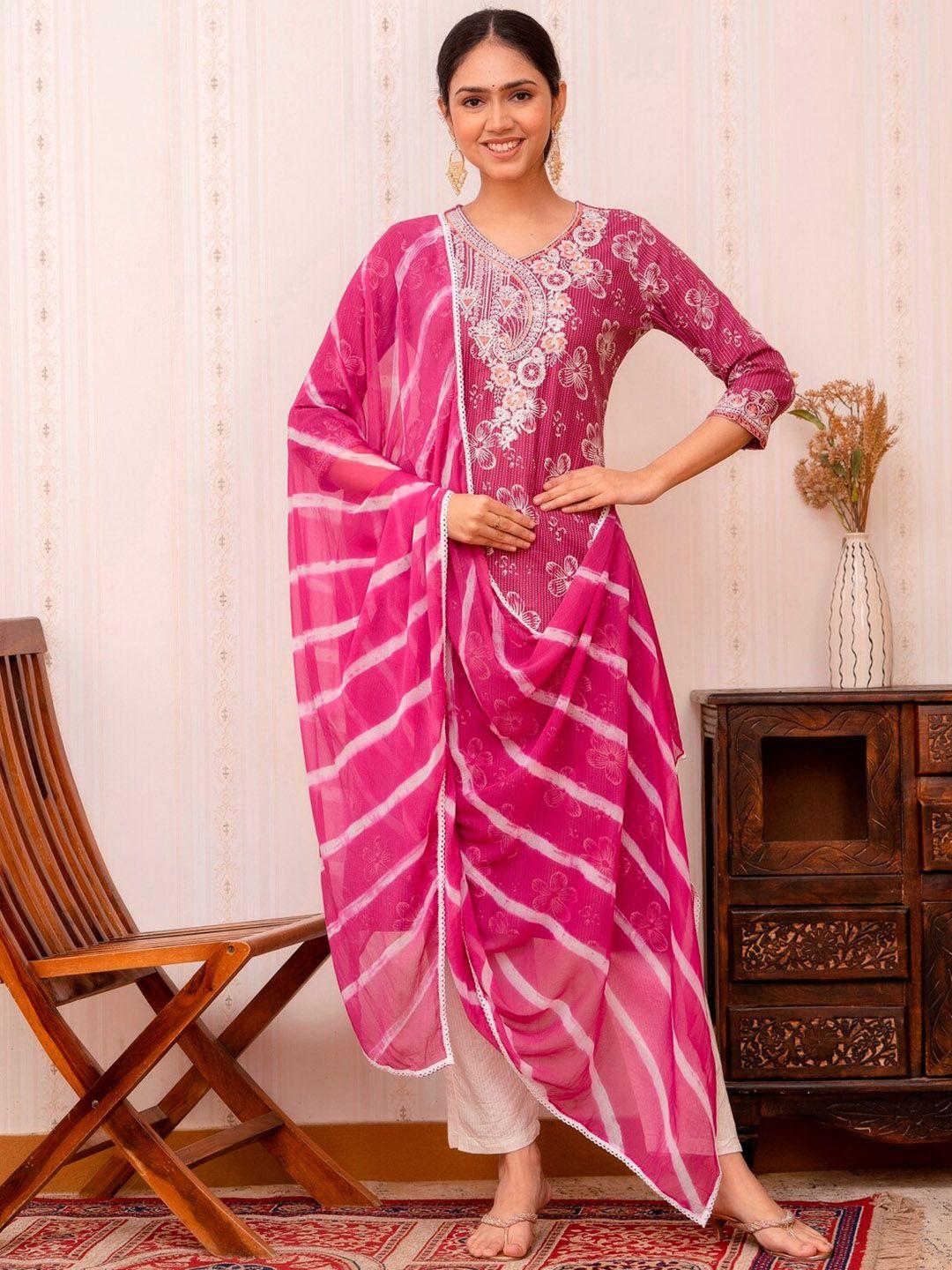 prakhya women pink pure cotton kurta with dupatta