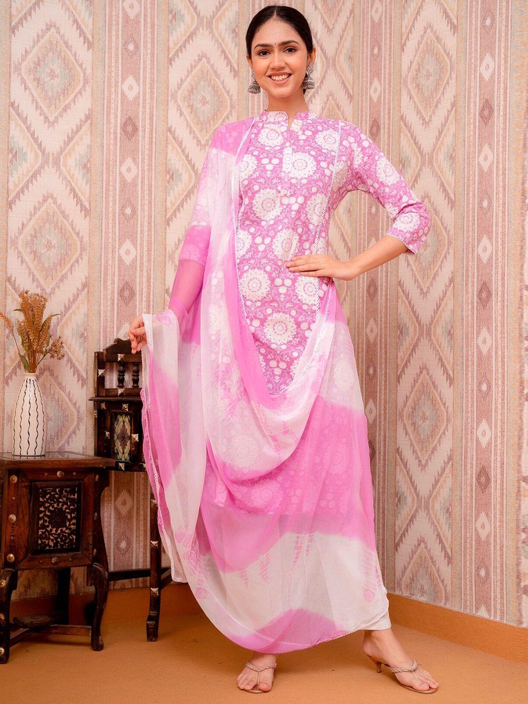 prakhya women pink pure cotton kurta with dupatta