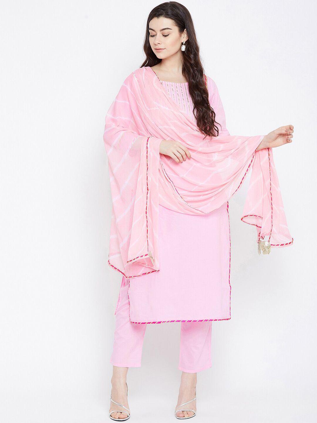 prakhya women pink self design kurta with trousers & dupatta