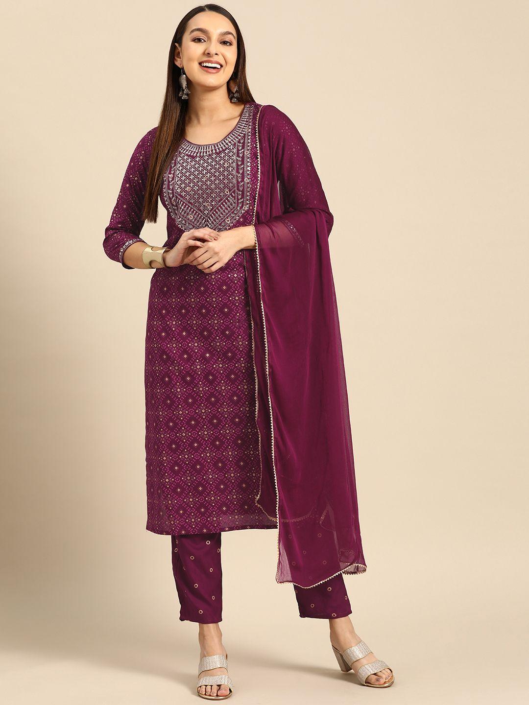 prakhya women printed kurta with palazzos & with dupatta