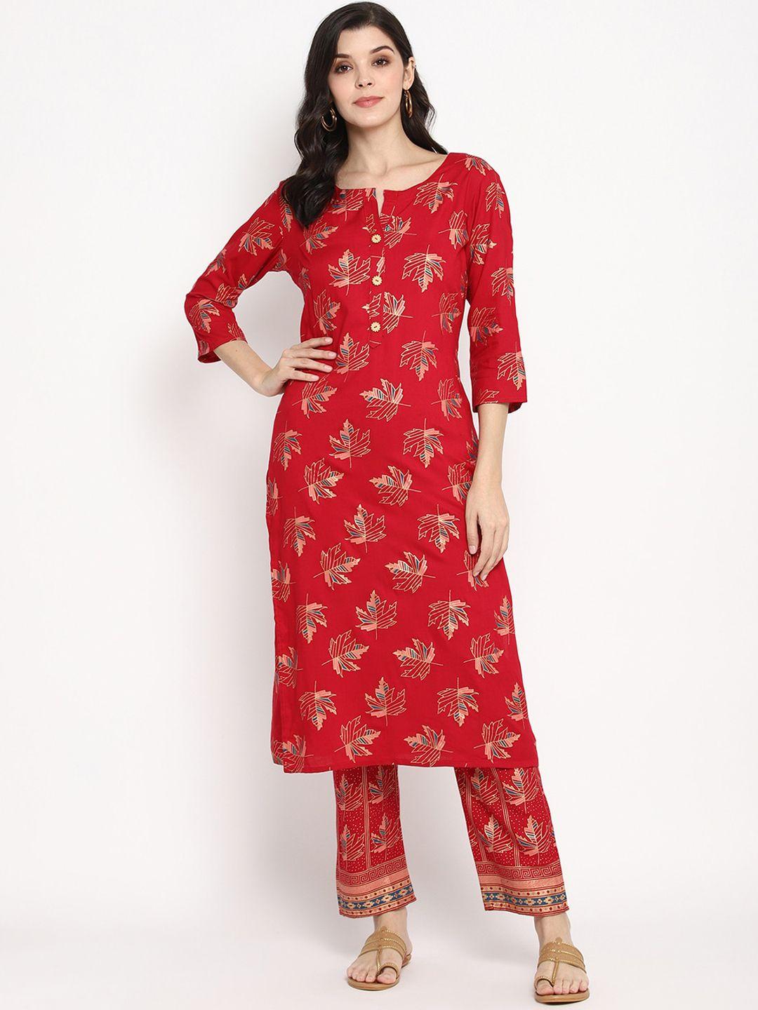 prakhya women red printed kurta with trousers