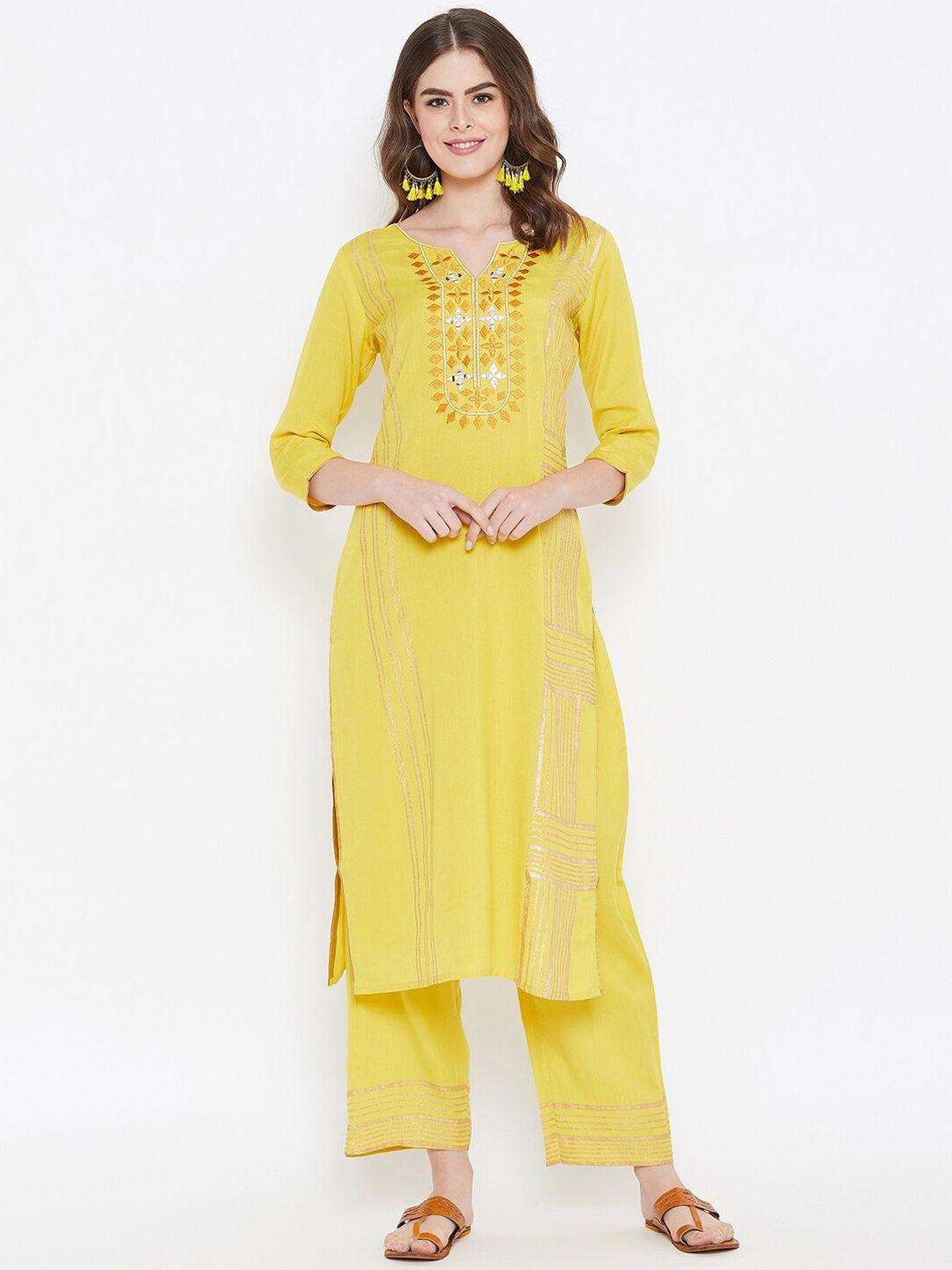 prakhya women yellow embroidered kurti with trousers