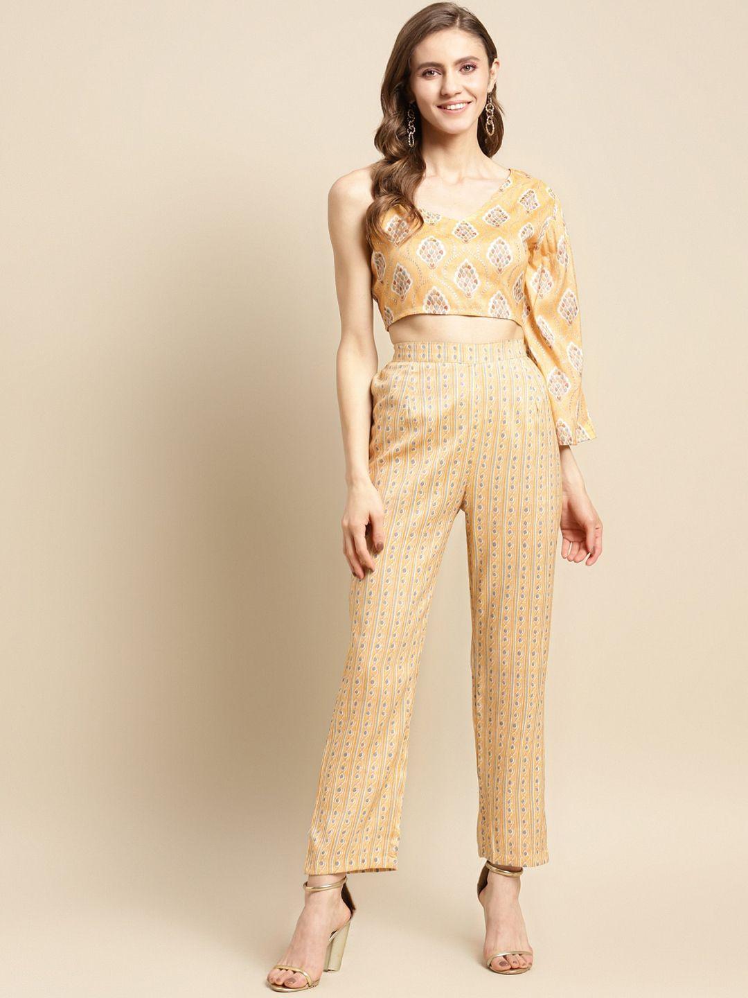 prakhya women yellow floral printed top with trousers