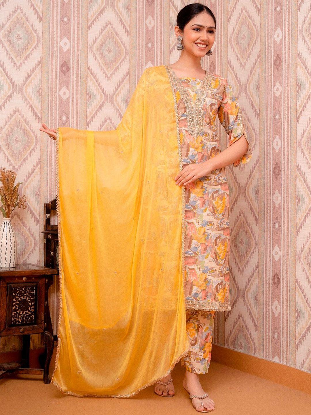 prakhya women yellow pure cotton kurta with dupatta