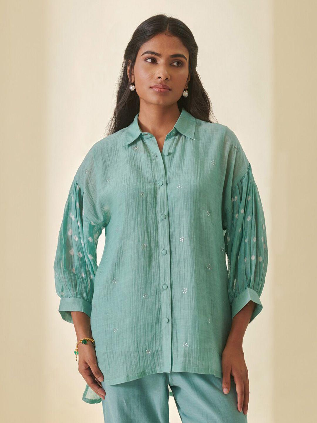 prakriti jaipur ethnic motifs printed gathered shirt style top