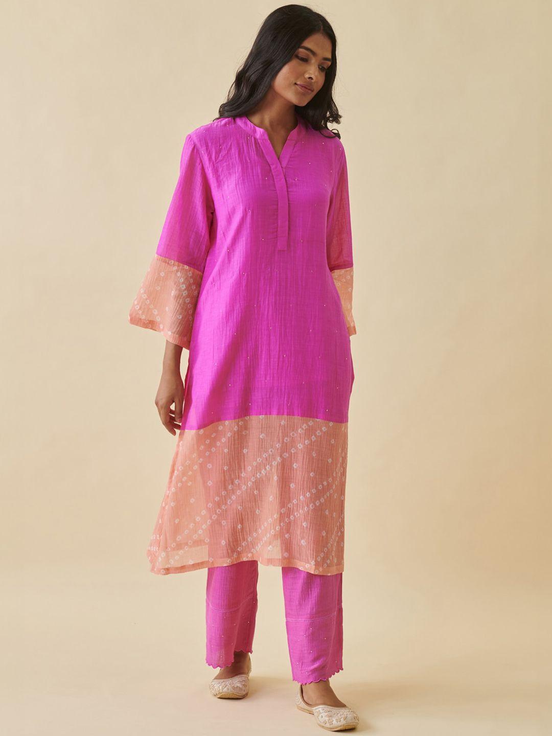 prakriti jaipur bandhani printed mandarin collar flared sleeves a-line kurta