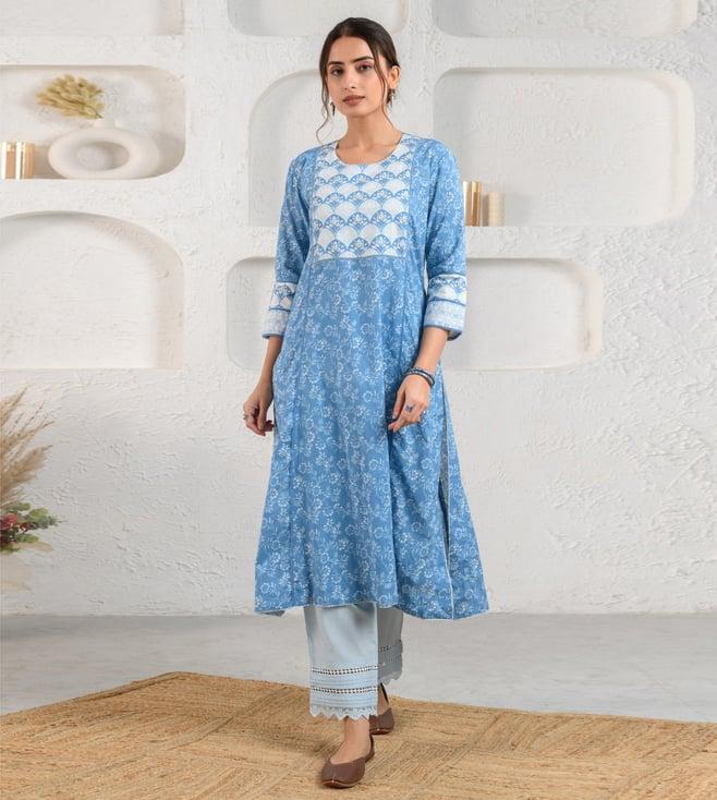 prakriti jaipur blue scallop flower kurta