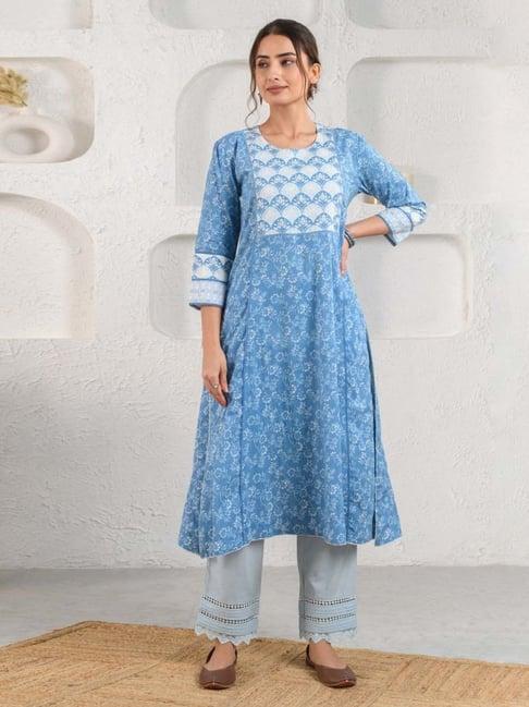 prakriti jaipur blue scallop flower kurta