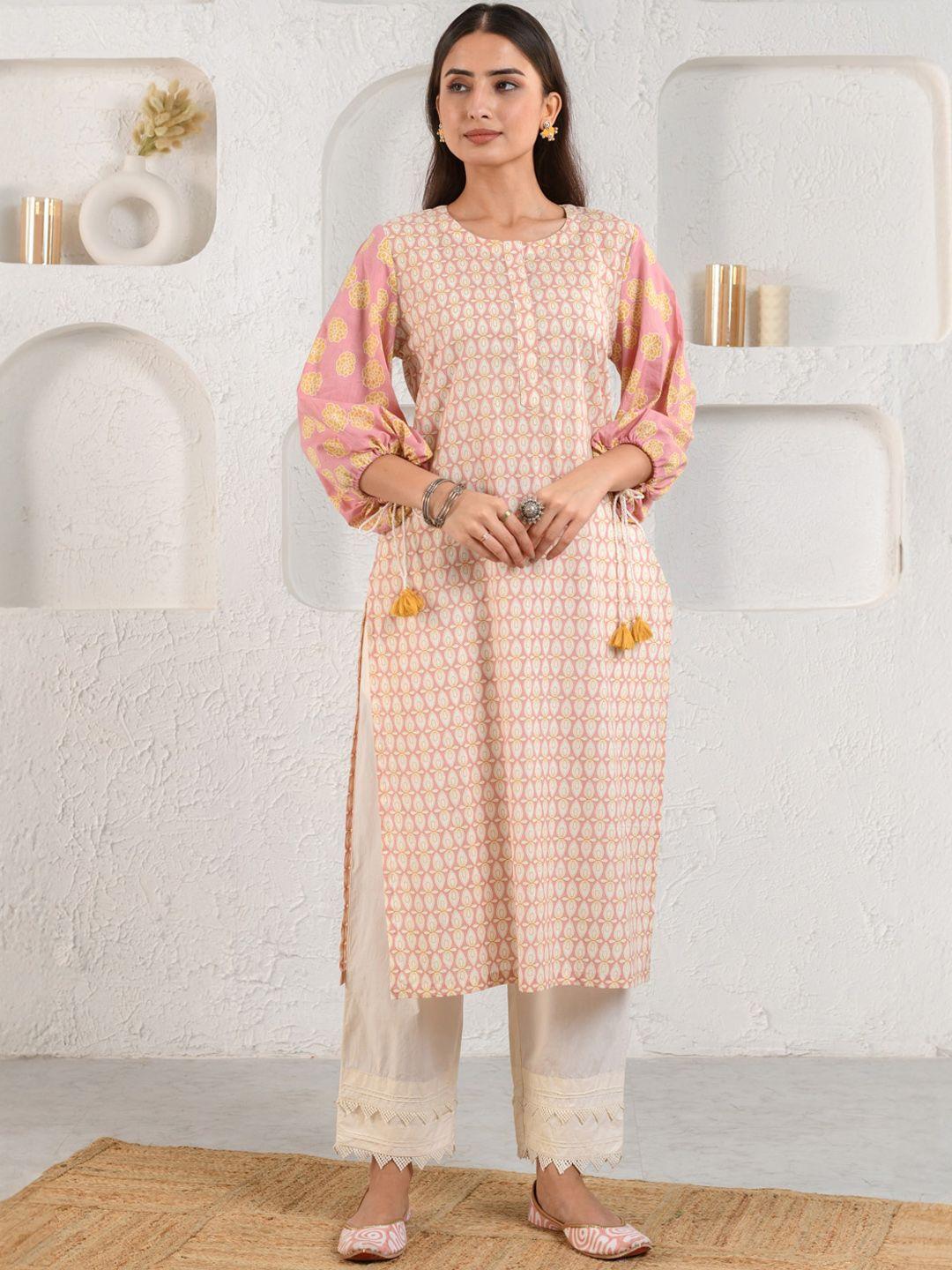 prakriti jaipur ethnic motifs printed puff sleeve straight kurta