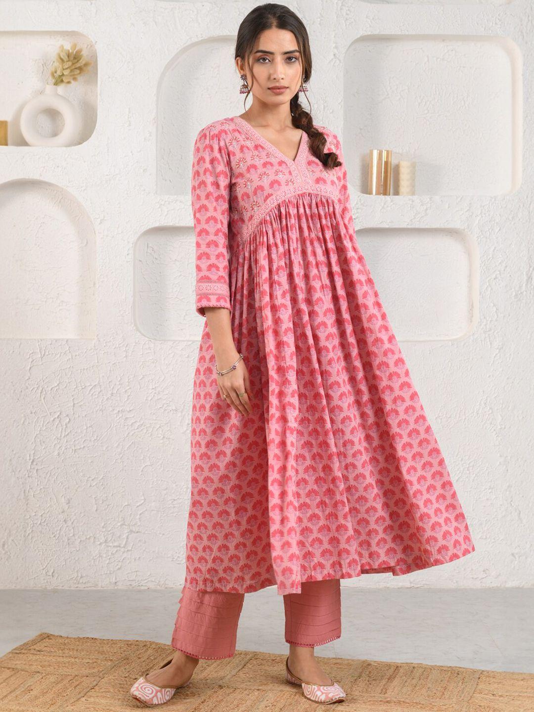 prakriti jaipur floral printed cotton anarkali kurta