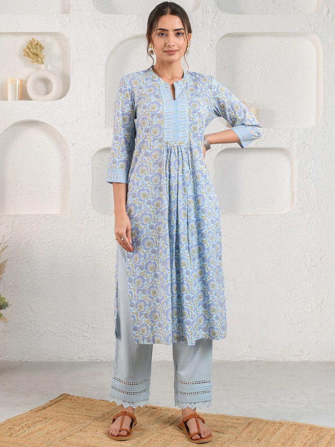 prakriti jaipur floral printed cotton gathered a-line kurta