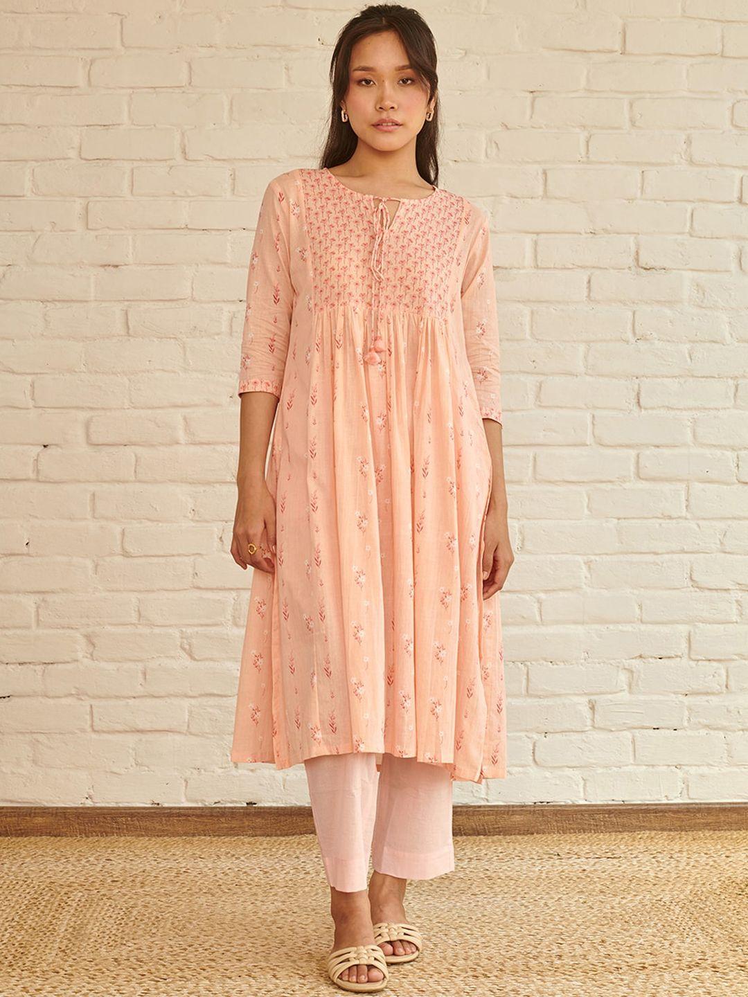 prakriti jaipur floral printed notch neck cotton a-line kurta