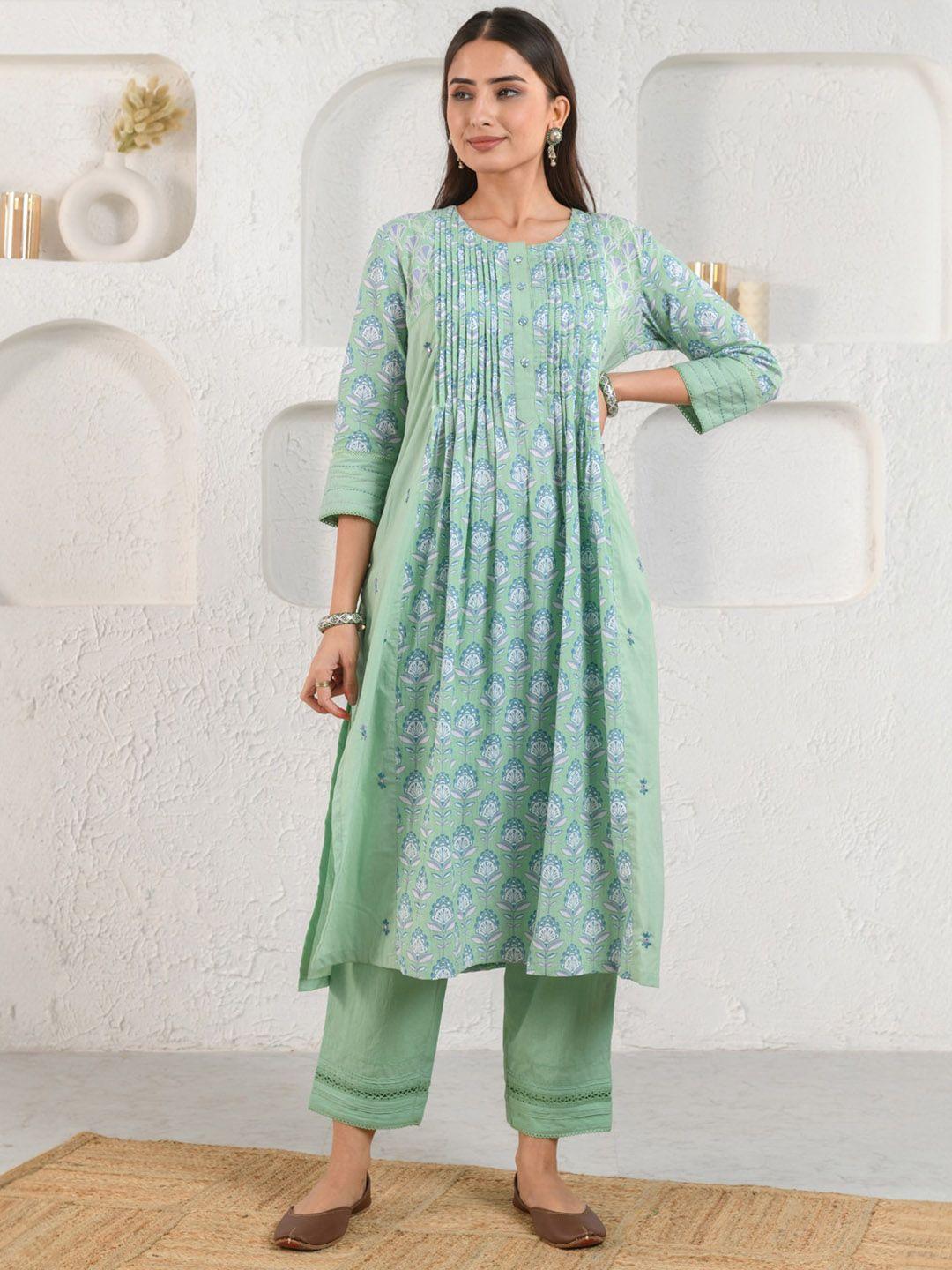 prakriti jaipur floral printed pleated a-line kurta