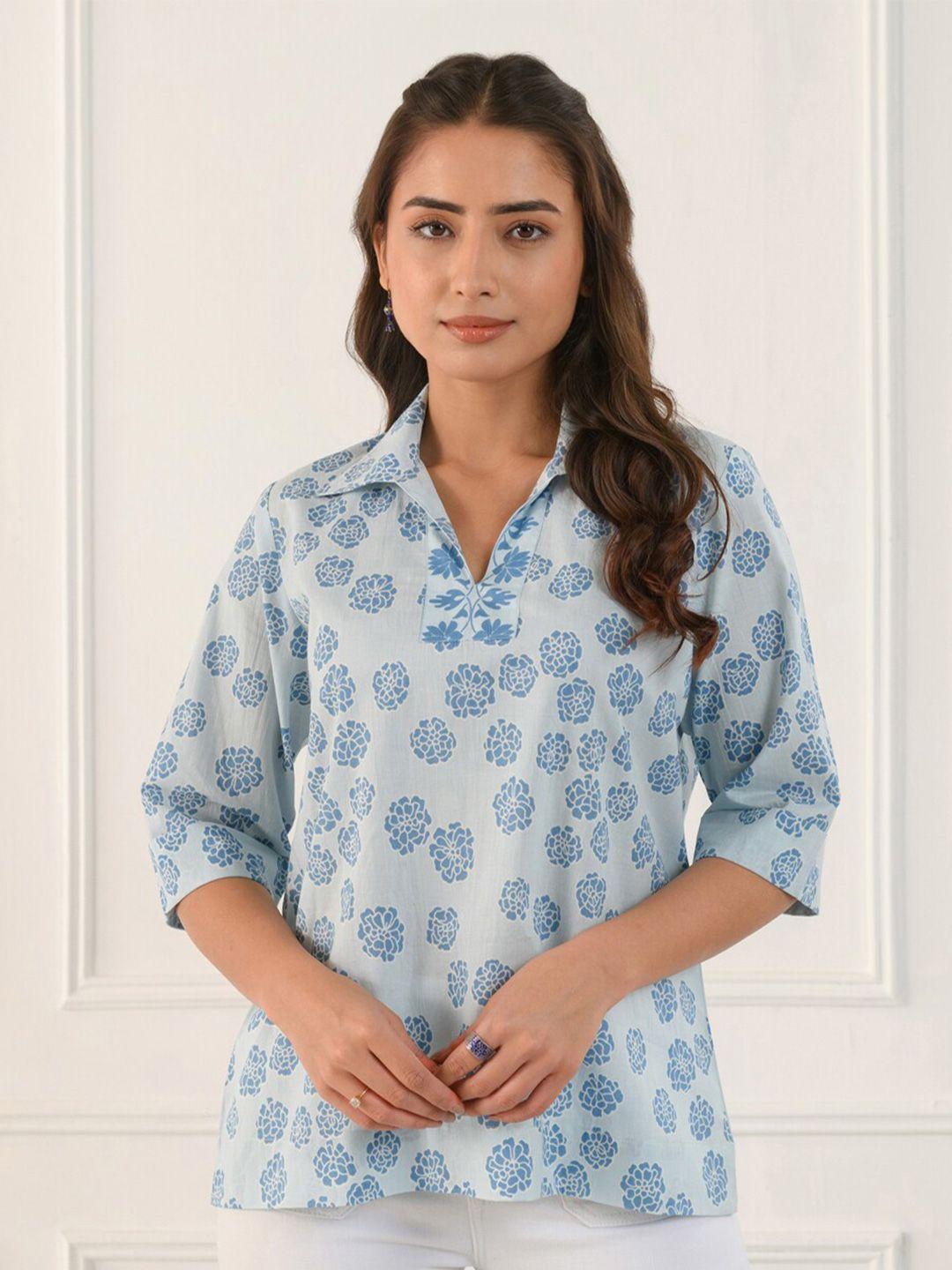 prakriti jaipur floral printed shirt collar cotton regular top