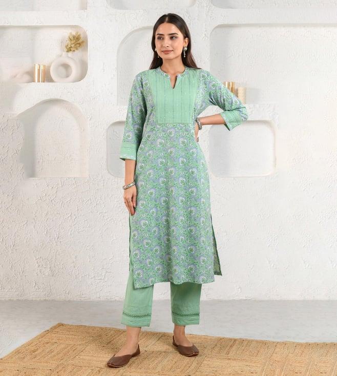 prakriti jaipur green field embroidered kurta