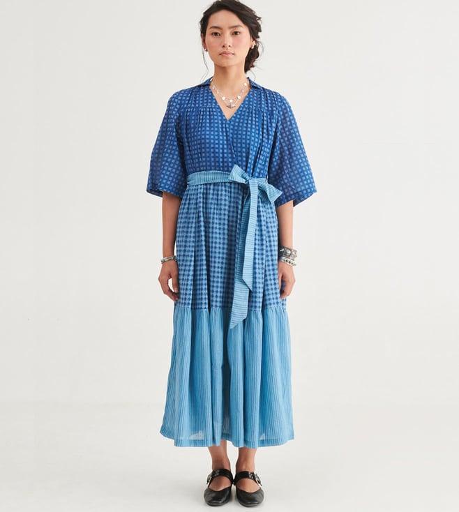 prakriti jaipur indigo checks long dress