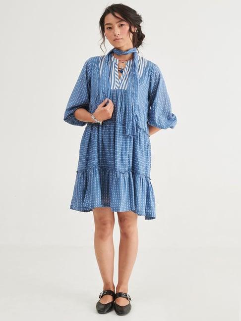 prakriti jaipur indigo stripes short dress