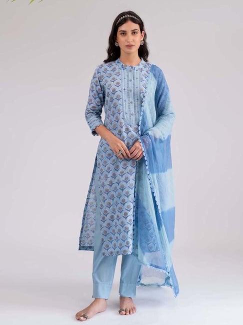 prakriti jaipur multi-color phool mandi blueberry embroidered kurta