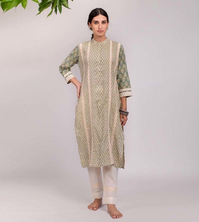 prakriti jaipur multi-color phool mandi green lace kurta