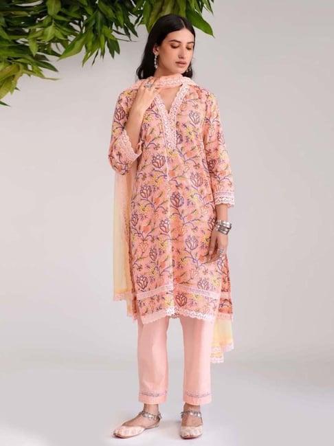 prakriti jaipur multi-color phool mandi peachy lace kurta