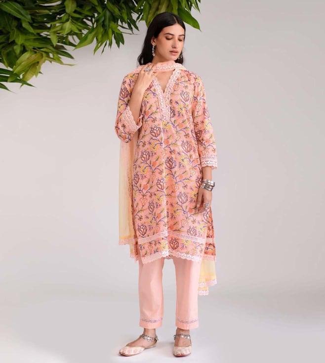 prakriti jaipur multi-color phool mandi peachy lace kurta