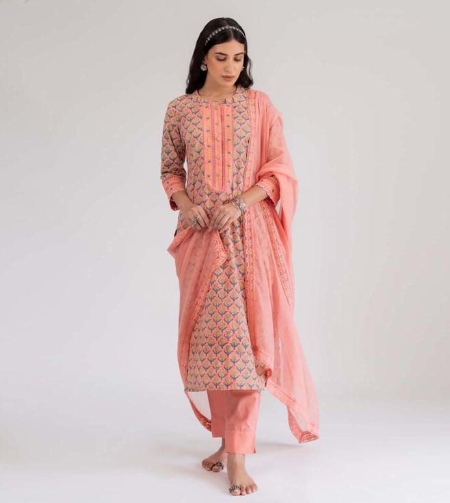 prakriti jaipur multi-color phool mandi raspberry embroidered kurta