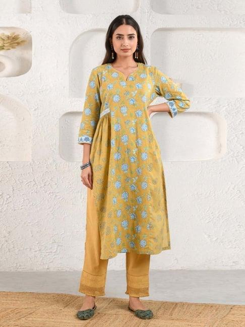 prakriti jaipur mustard gathered kurta