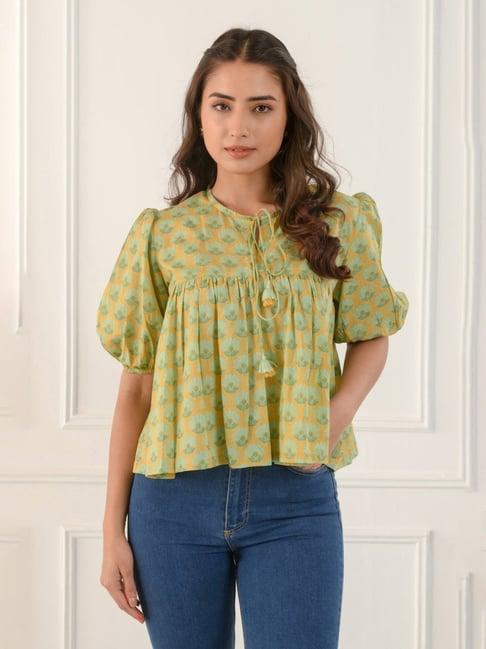 prakriti jaipur mustard gathered shirt