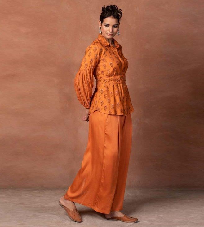 prakriti jaipur orange chaashini pleated pants