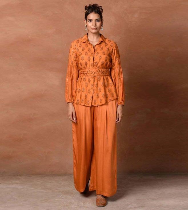 prakriti jaipur orange chaashini vamika embroidered shirt