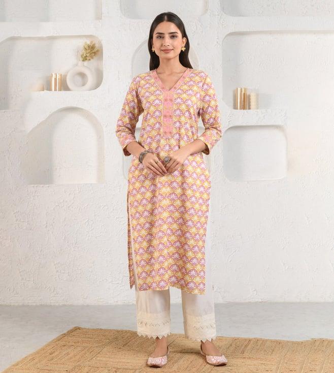 prakriti jaipur peach scallop lotus kurta