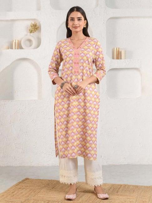 prakriti jaipur peach scallop lotus kurta