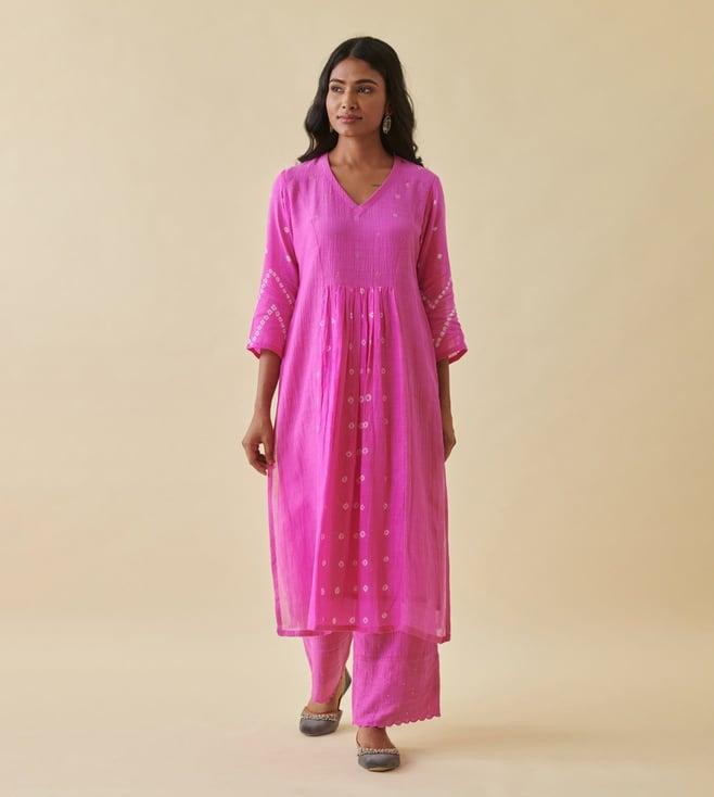 prakriti jaipur pink bandhej bandhani straight kurta