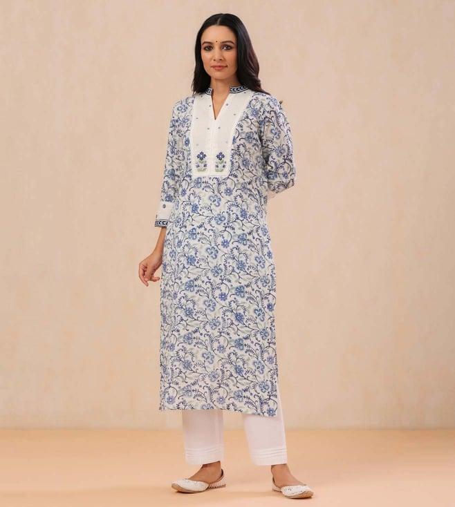 prakriti jaipur summer affair blue embroidery jaal kurta