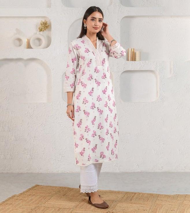 prakriti jaipur white rose kurta