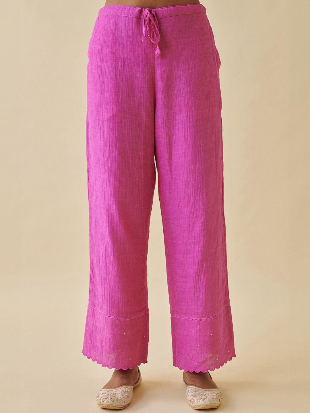prakriti jaipur women mid-rise cotton scallop ethnic trouser