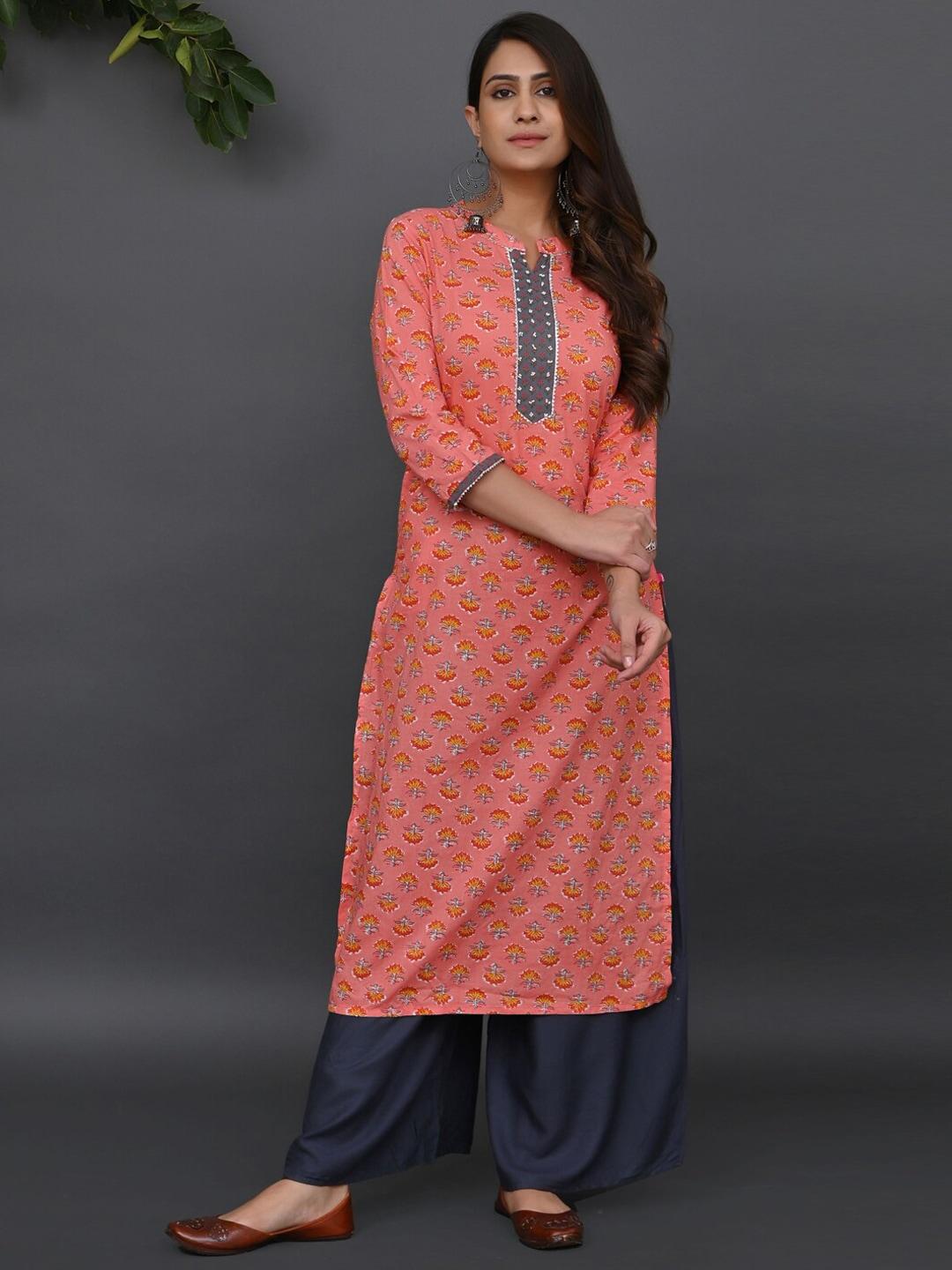 prakrtee women peach-coloured printed kurta