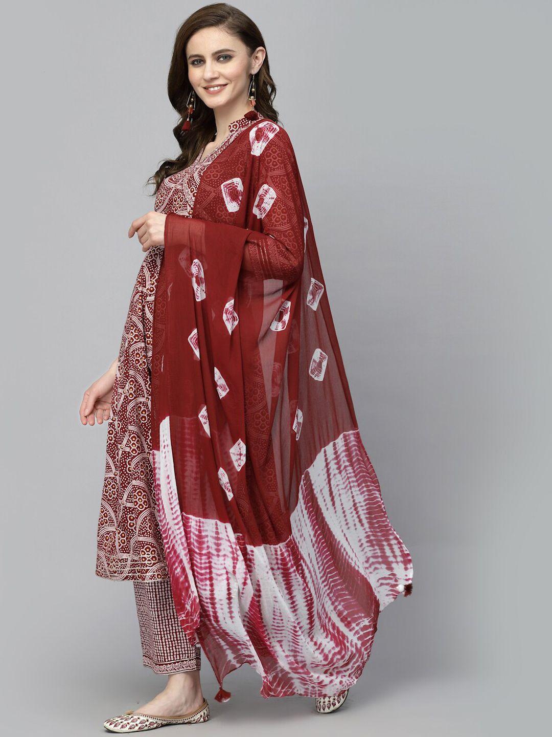 prakrtee bandhani printed angrakha sequinned kurta with palazzos & with dupatta