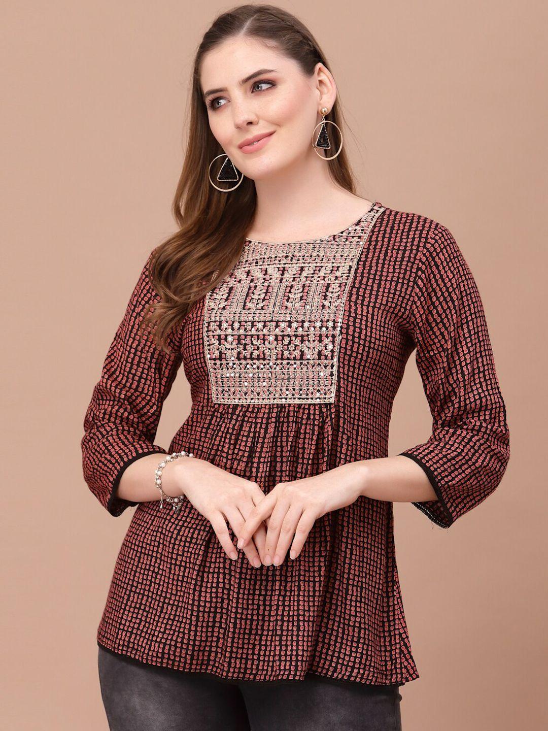 prakrtee brown geometric print top