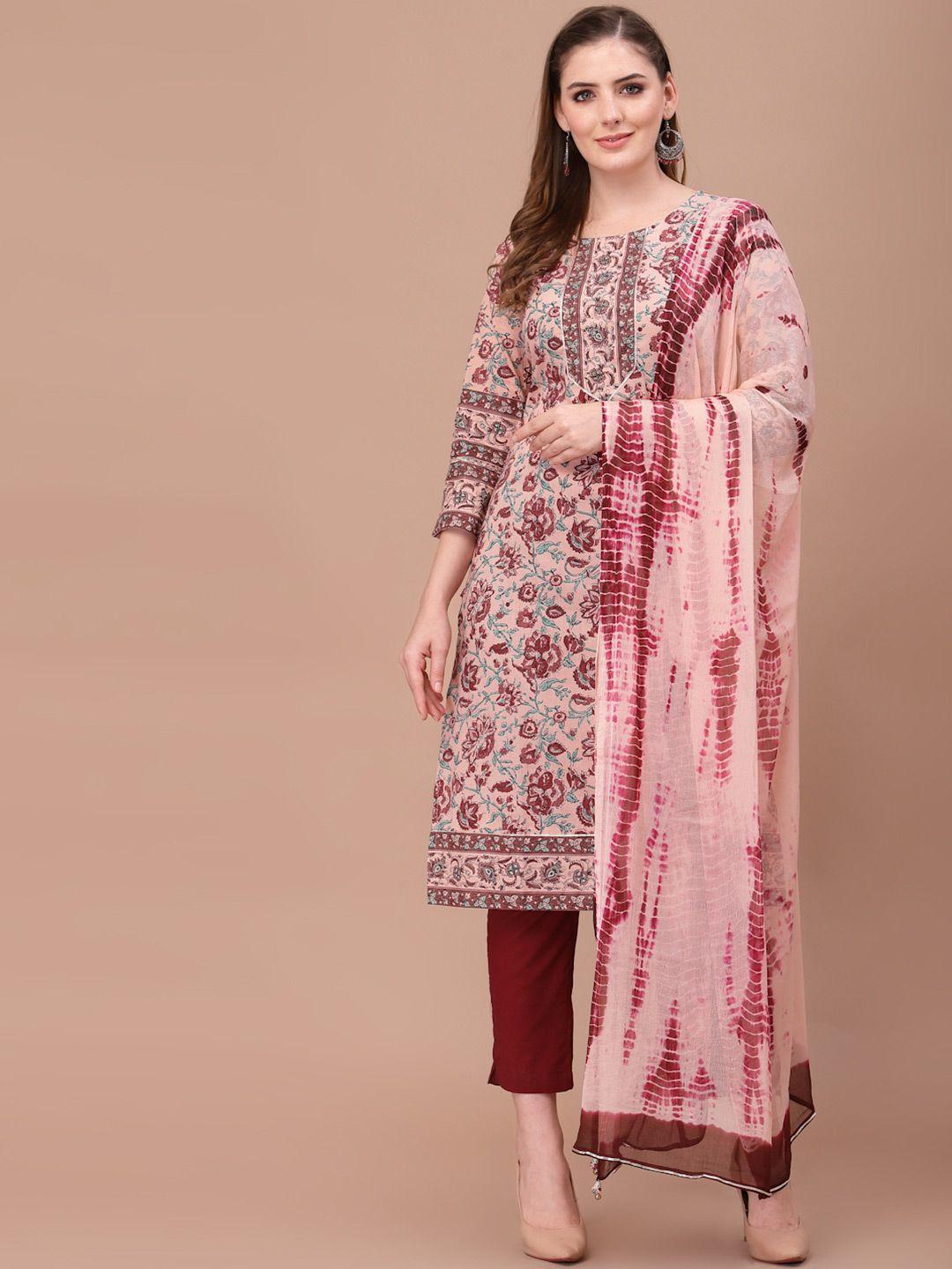 prakrtee women coral floral printed pure cotton kurta with trousers