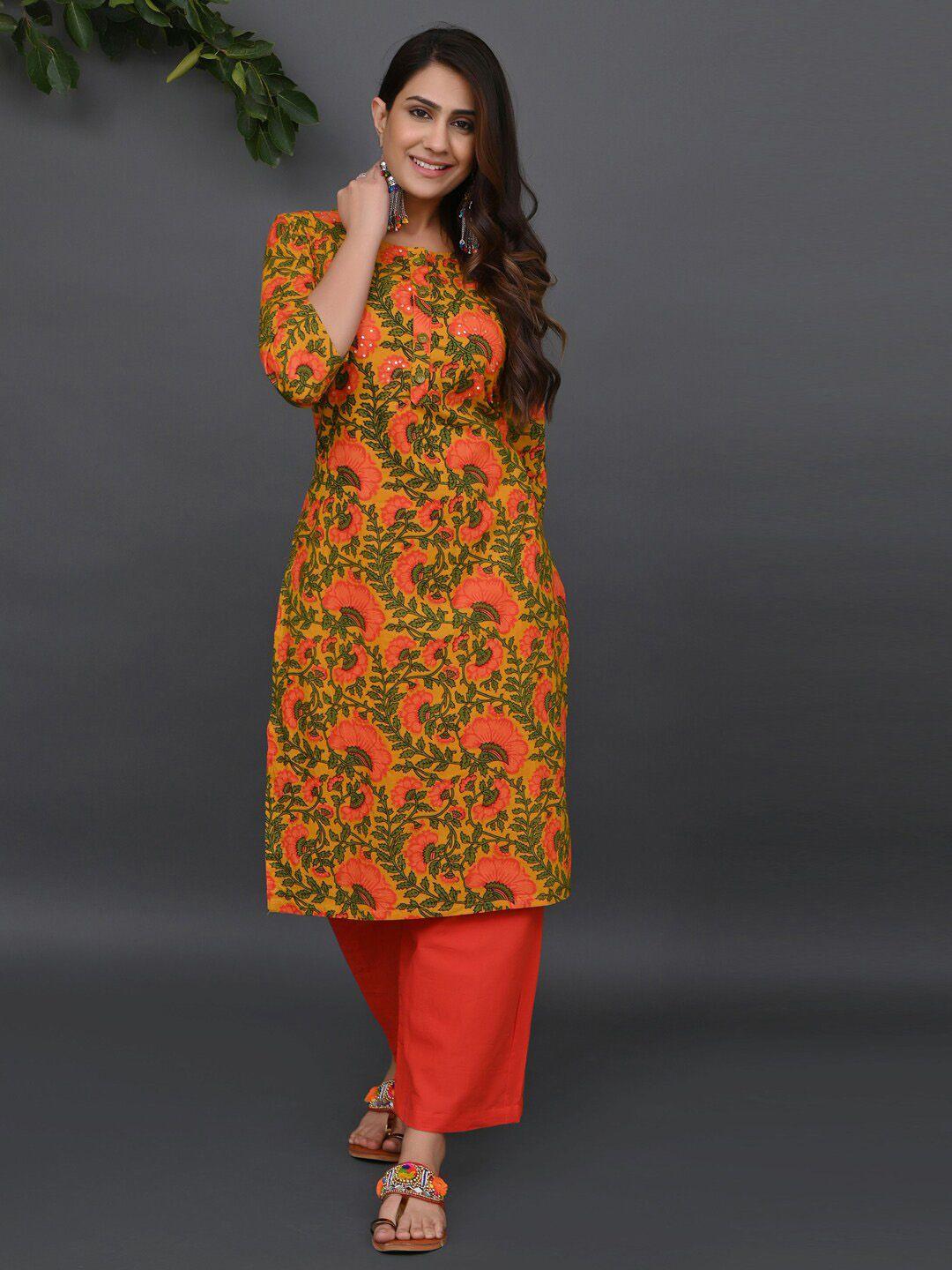 prakrtee women mustard yellow printed sequinned kurta