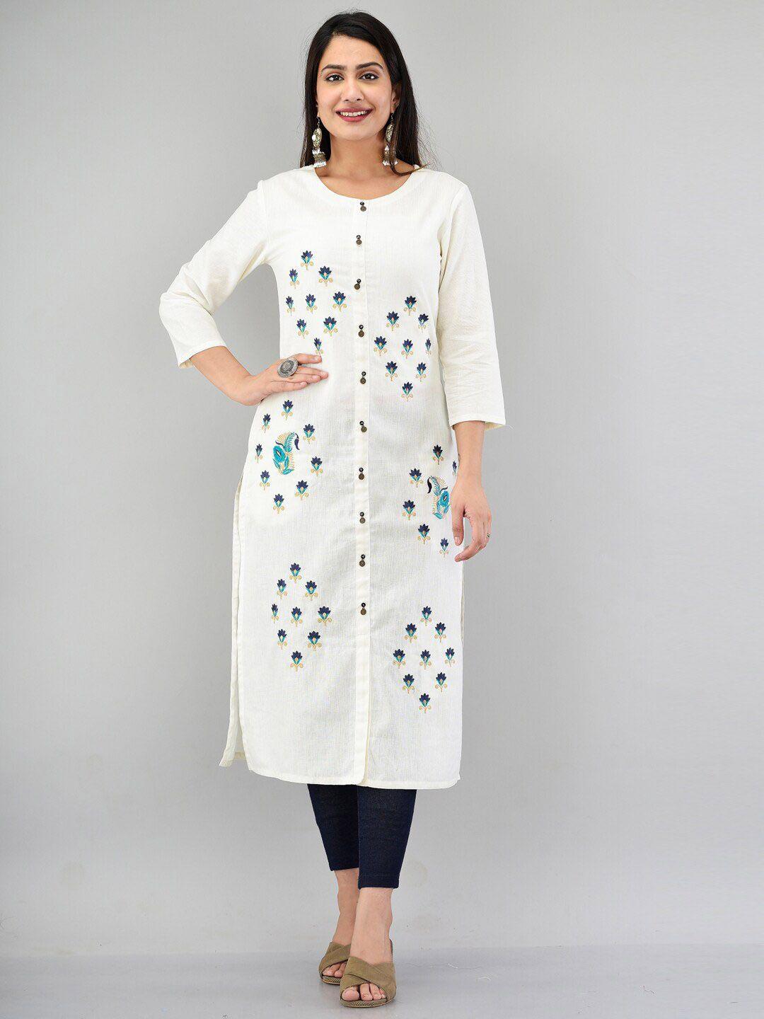 prakrtee women off white embroidered kurta