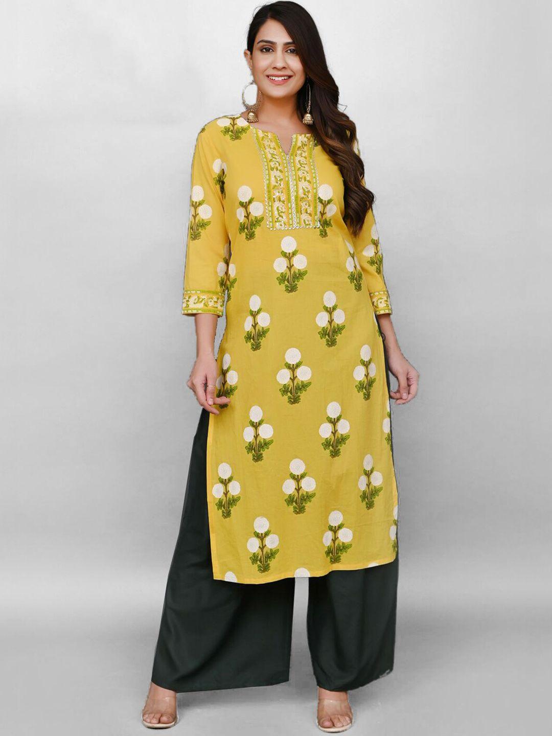 prakrtee women yellow ethnic motifs embroidered kurta