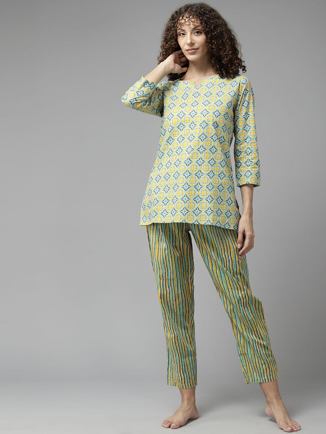 prakrti ethnic motifs printed pure cotton night suit