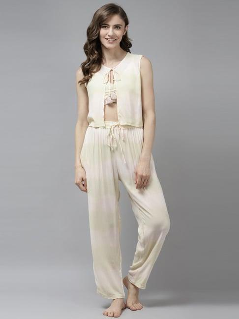 prakrti beige round neck crop top pant set with shrugs