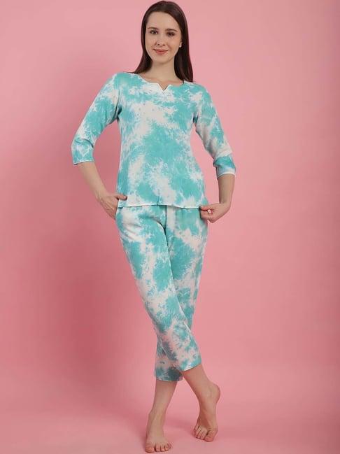 prakrti blue & white tie & dye top capri set